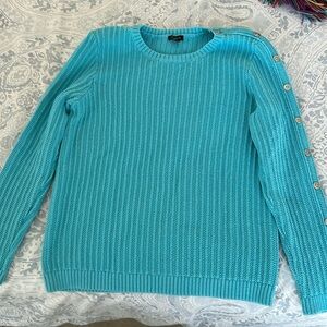 Talbots cotton blend ribbed sweater, crewneck, large w/silver accent buttons